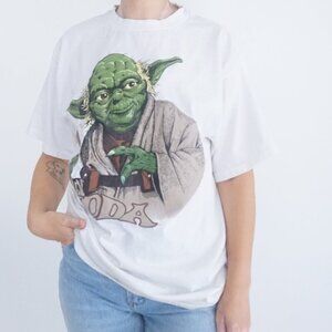Vintage Tultex 90's Yoda Star Wars White 100% Cotton Short Sleeve T-Shirt L